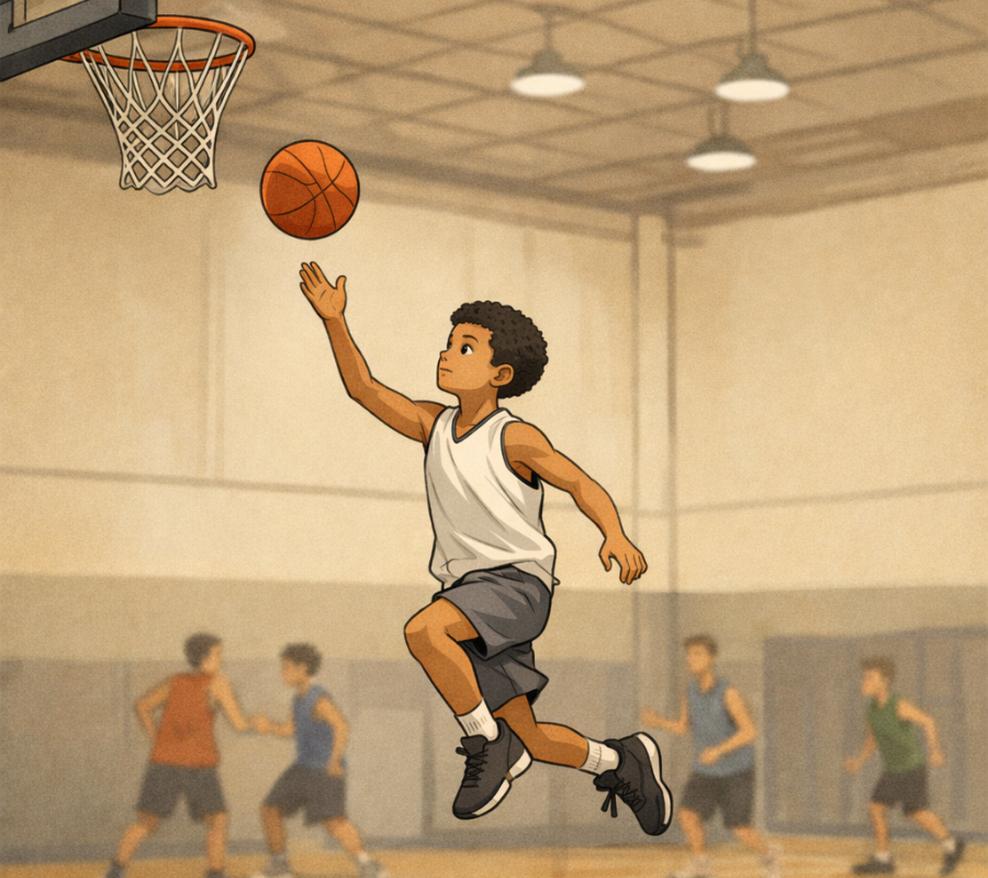 James in the gym preparing for a layup