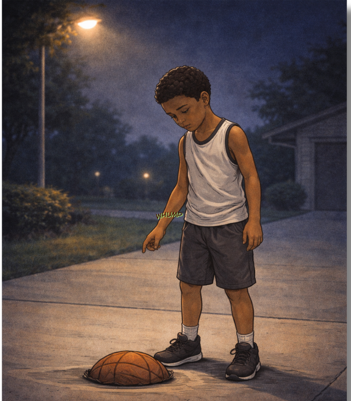 James dribbling alone under a streetlamp