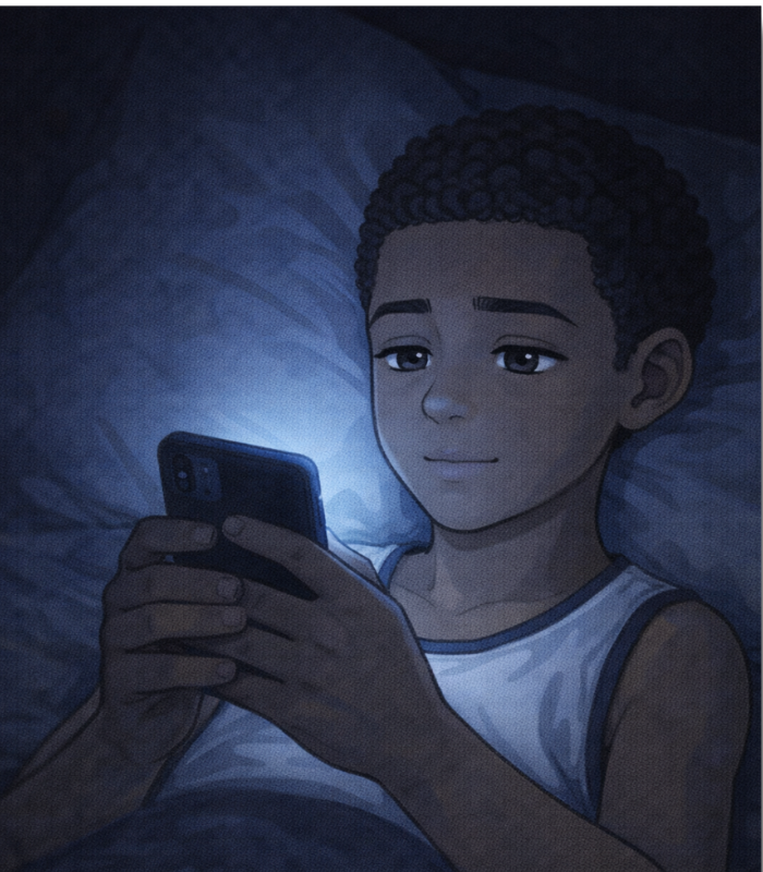 James texting in the dark