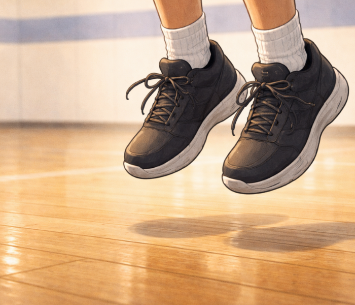 James hopping lightly, ready again