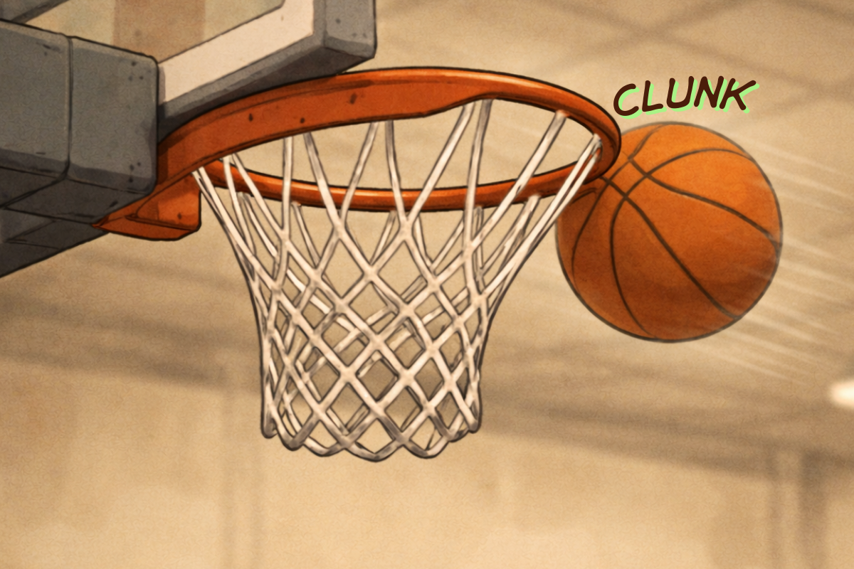 The ball hitting the front of the rim